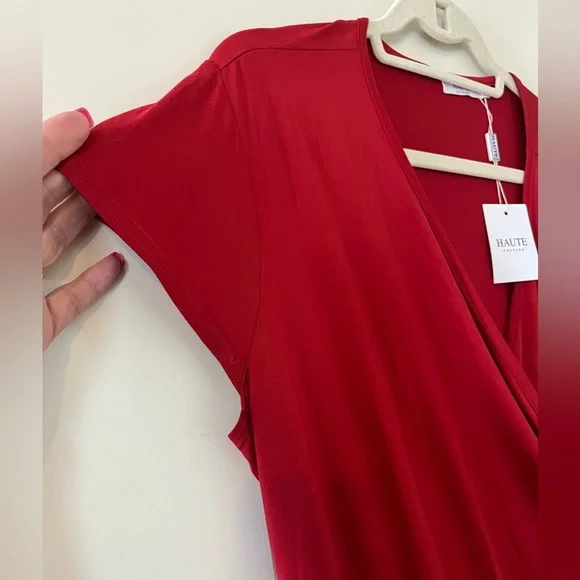 NEW! Haute Red Cotton Polyester Blend Mid Length Dress Women’s size 2X - Picture 7 of 15